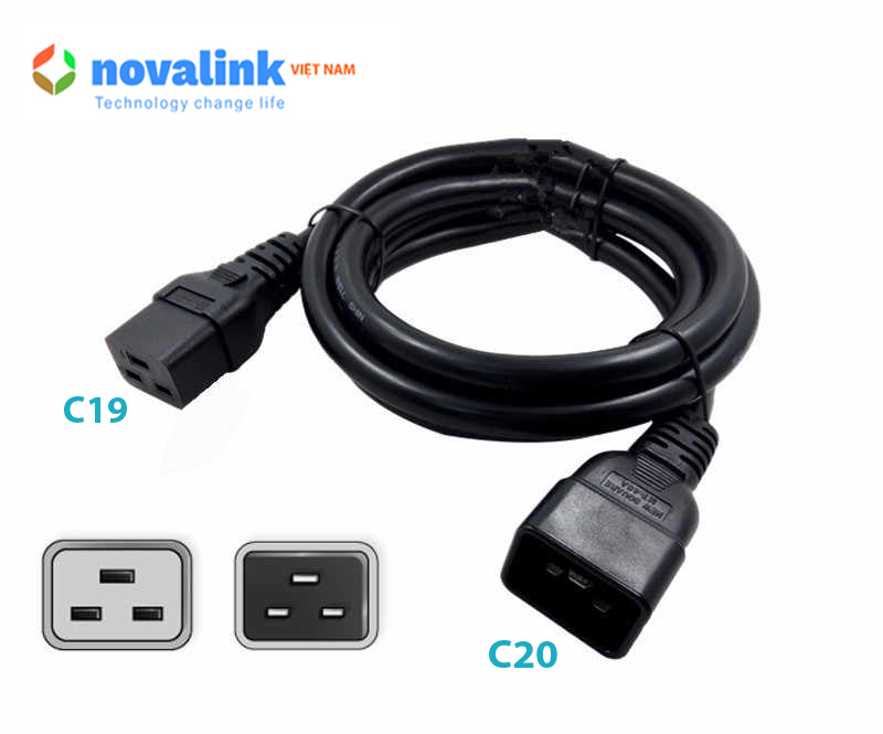 Dây nguồn C19 C20 dài 1m Novalink NV-56001A , 14AWG, 15A Cao cấp